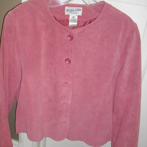 Pendleton women's pink leather/suede jacket, button up, Petite Medium - Picture 1 of 1